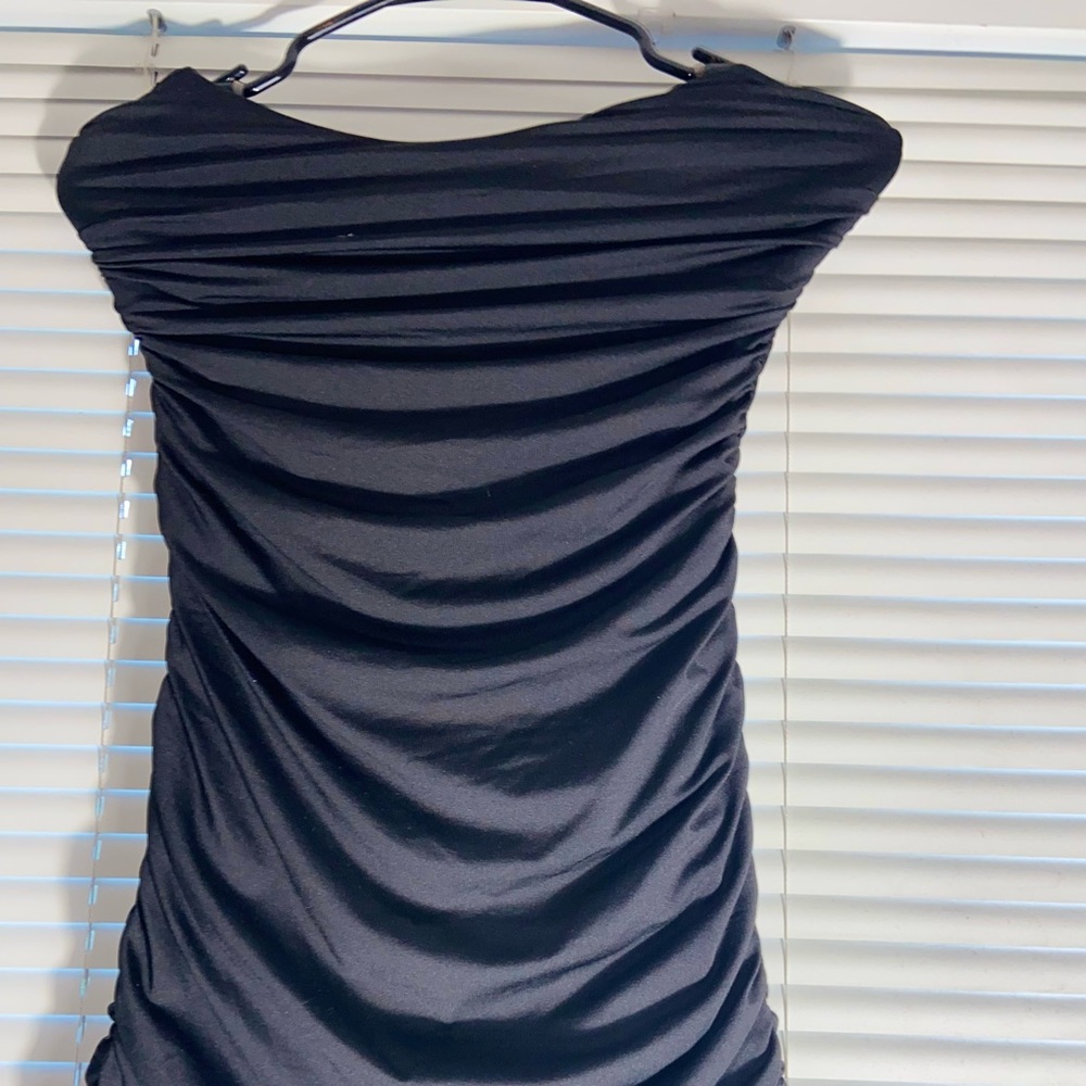 Oh Polly Black Strapless Ruched Dress